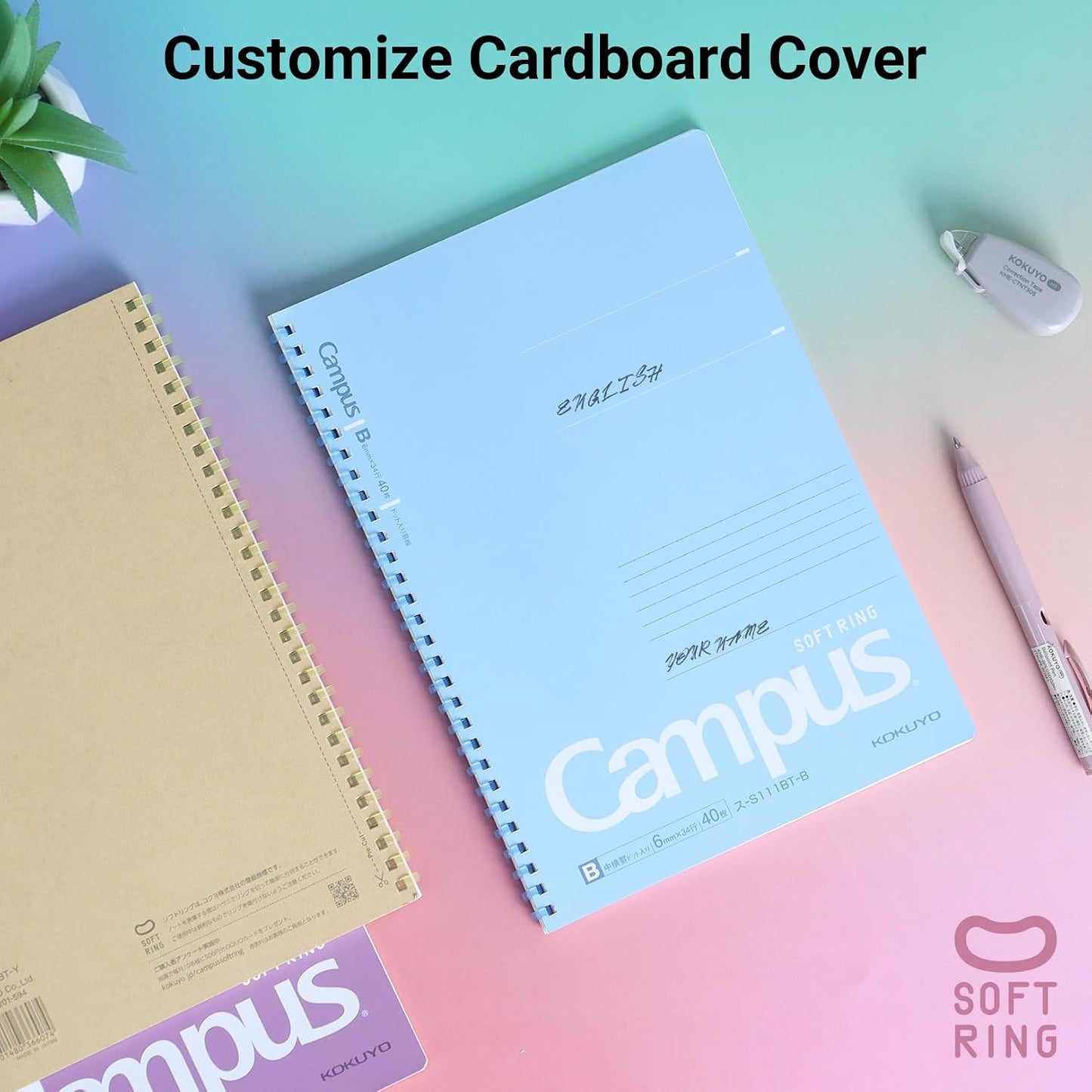 KOKUYO Spiral Lined Notebook, 5 Pack 10'' x 7'' Pastel Journal B5 Campus Soft Ring Notebooks with Dot 6 mm Ruled, 40 Sheets, 1 Subject Notebook, Note Taking for School (SU-S111BT)