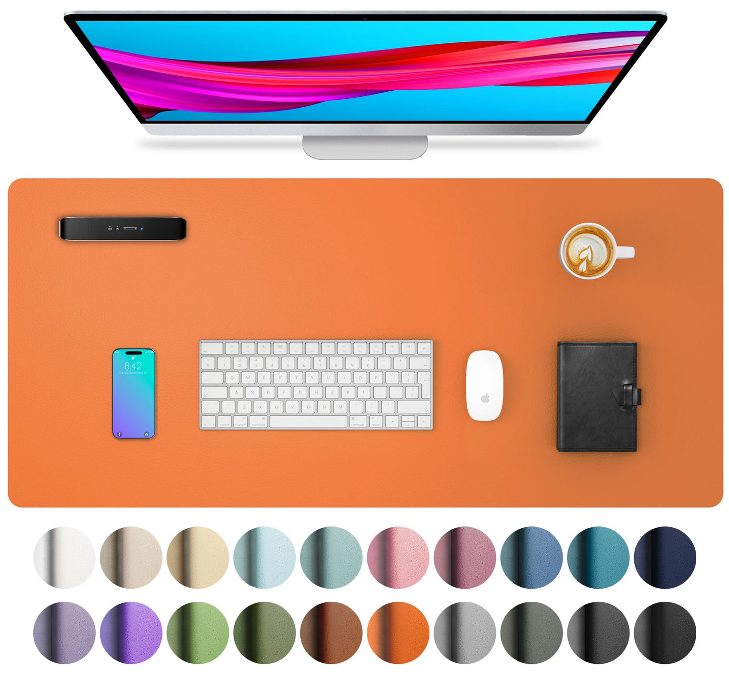 Aothia Non-Slip Waterproof PU Leather Desk Pad Protector for Mouse, Writing Desk, Office, Home, Laptop Blotter, 23.6" x 13.7", Black