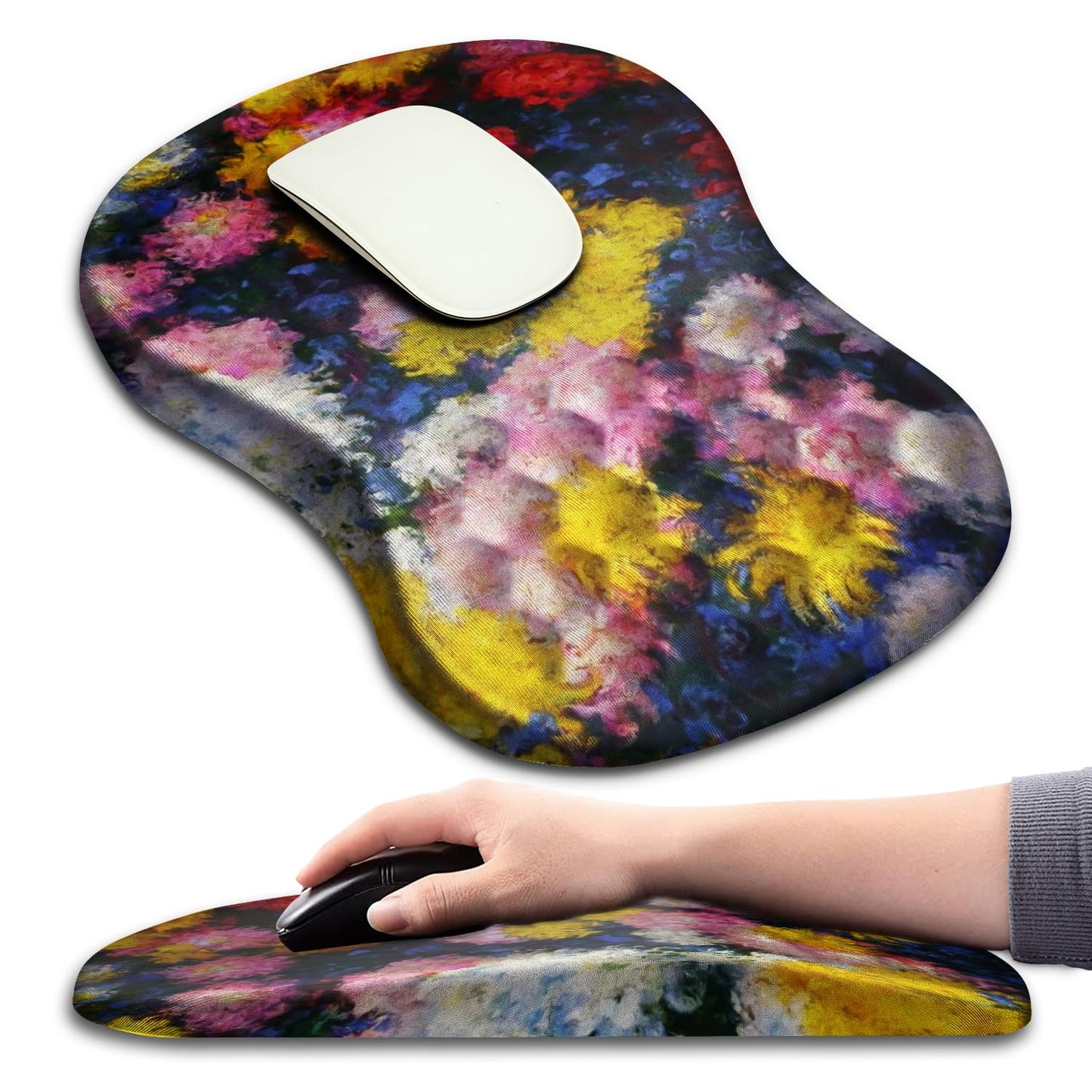 Hokafenle Ergonomic Mouse Pad Wrist Support with Massage Design, Wrist Rest Pain Relief Mousepad with Memory Foam&Non-Slip PU Base, Mouse Pads for Wireless Mouse & Desk (12x8 inch,Black)