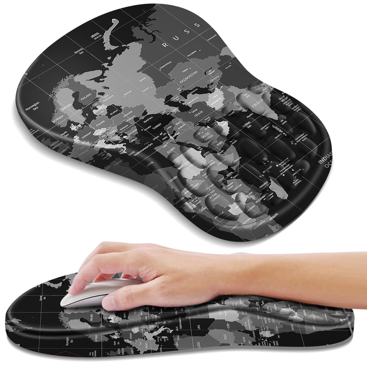 YIWEI Ergonomic Mouse Pad with Wrist Rest for Carpal Tunnel Pain Relief | Memory Foam Wrist Support,Non-Slip Rubber Base, Keyboard Computer Mousepad,Lycra Cloth Surface,Gaming Home Office,Black