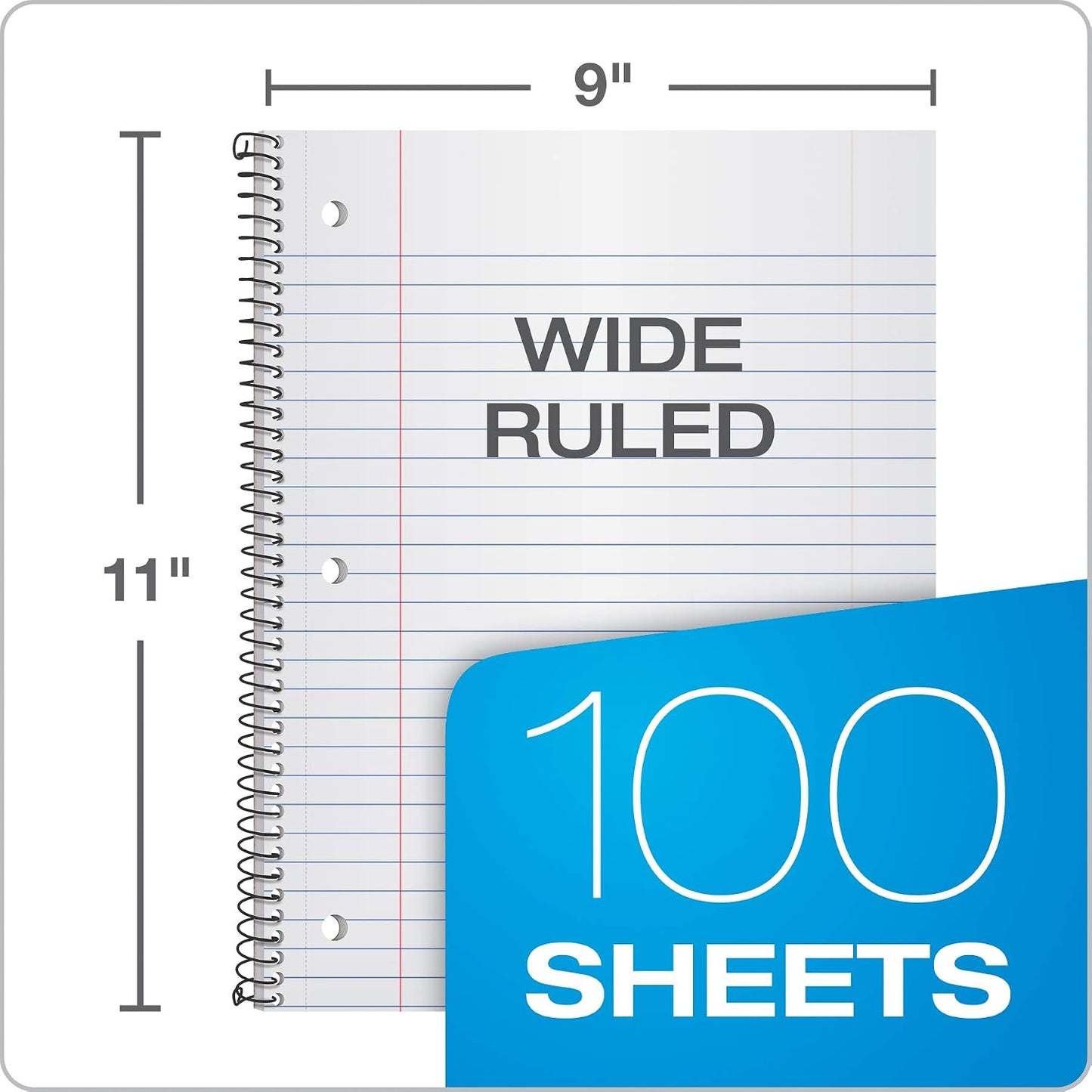 Oxford Spiral Notebook 3 Pack, 1 Subject, Wide Rule Journal, Durable Plastic Covers, 1 Pocket, 8.5 x 11 Inches, 100 Sheets, Red, Green, Blue (89802)