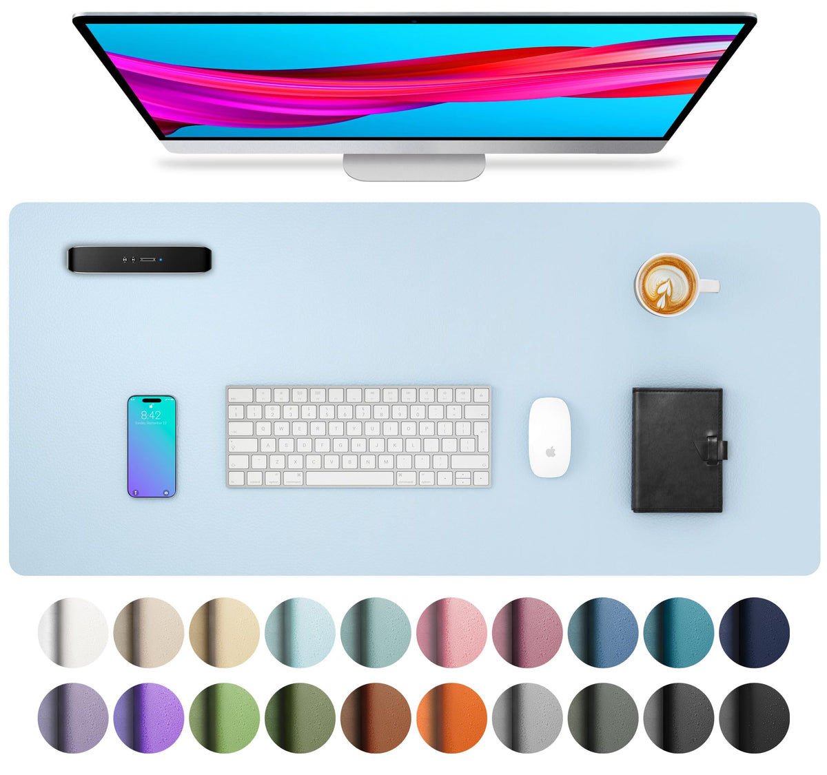 Aothia Non-Slip Waterproof PU Leather Desk Pad Protector for Mouse, Writing Desk, Office, Home, Laptop Blotter, 23.6" x 13.7", Black