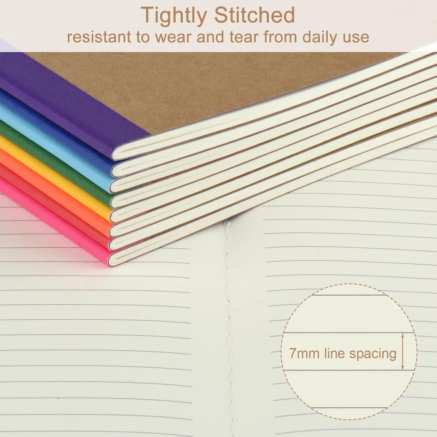 Composition Notebooks Bulk, A5 Kraft Cover Lined Journals with Rainbow Spines for School, Business, Work and Daliy Use (24, 8 colors)