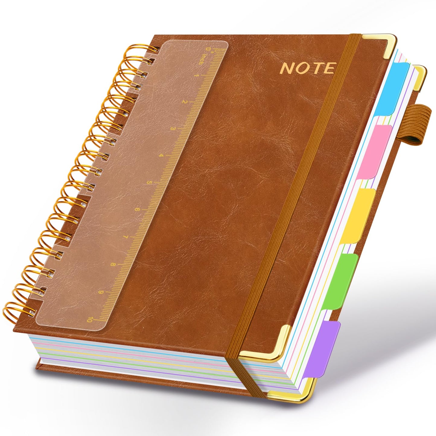 Hardcover Spiral Notebooks for Work 8''x 10'', 300 Pages 5 Subject Notebook with Dividers & Tabs, B5 Spiral Journal for Women, College Ruled Notebooks for School Note-Taking (Rose Purple)