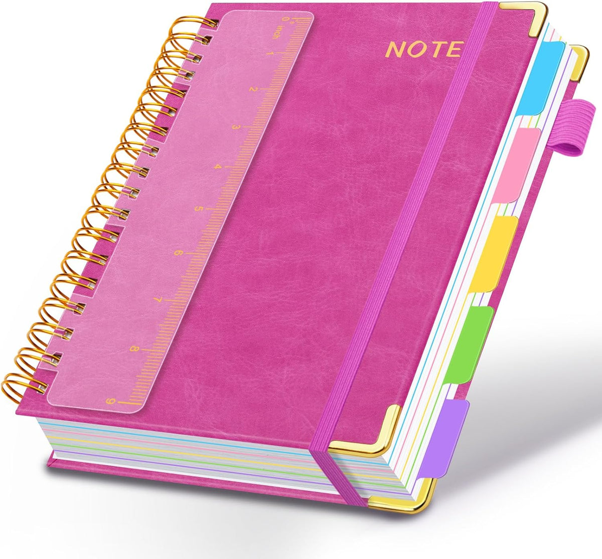Hardcover Spiral Notebooks for Work 8''x 10'', 300 Pages 5 Subject Notebook with Dividers & Tabs, B5 Spiral Journal for Women, College Ruled Notebooks for School Note-Taking (Rose Purple)