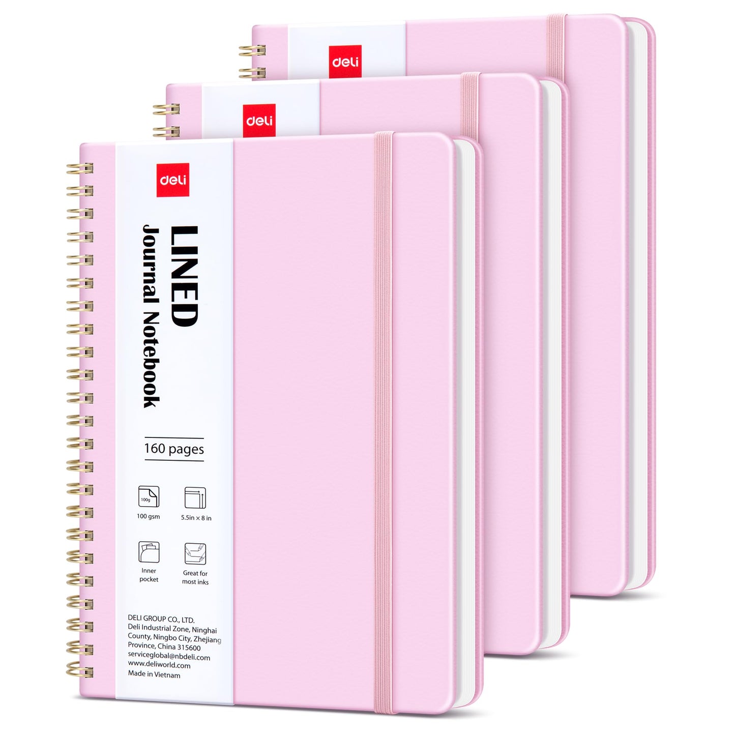 deli 3 Pack Lined Spiral Journal Notebook, 160 Pages, A5 (5.5"x8") Hardcover Writing Notebook, College Ruled Spiral Bound Journal for Women & Men - Perfect for Work, School, Office & Note Taking