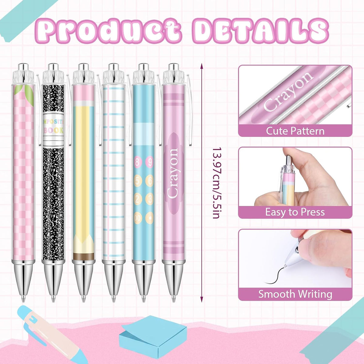 Colarr 24 Pcs Pastel Back to School Teacher Gift Survival Kit Supplies | 12 Jumbo Acrylic Paper Clips, 12 Ballpoints Pens, Pastel Teacher Supplies for Classroom Book Lovers Staff Office Writing