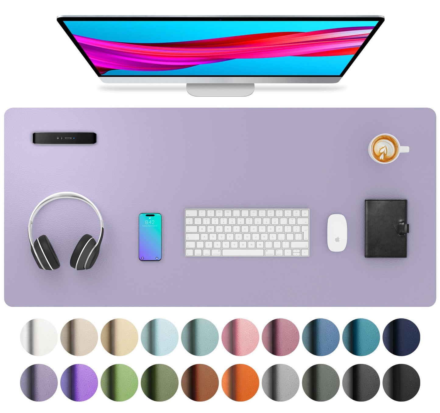 Aothia Non-Slip Waterproof PU Leather Desk Pad Protector for Mouse, Writing Desk, Office, Home, Laptop Blotter, 23.6" x 13.7", Black