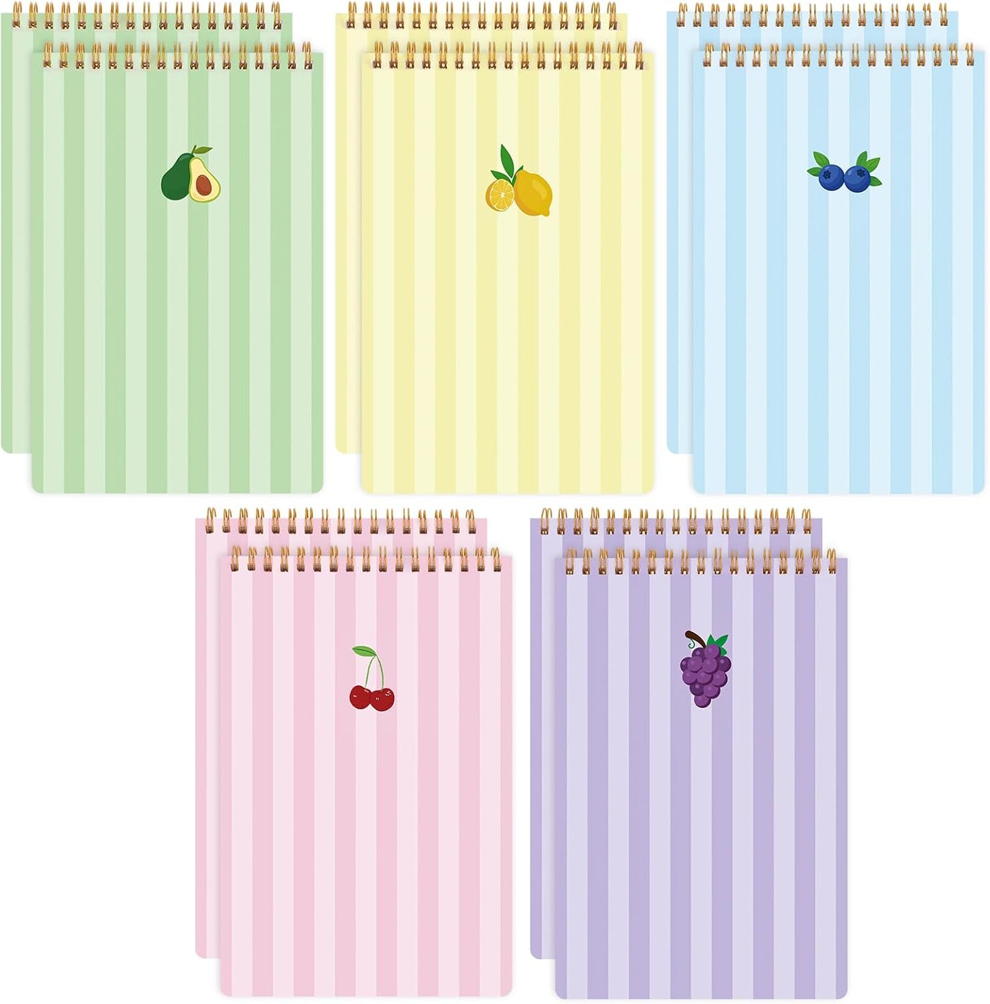 Thboxes 10 Pack 6 x 9 Steno Pads Top Spiral Notebook 5 Color Fruit Covers, White Paper with Double-sided Ruled Printing,80 Sheets Per Pad, for School, University, College, Work, Office.