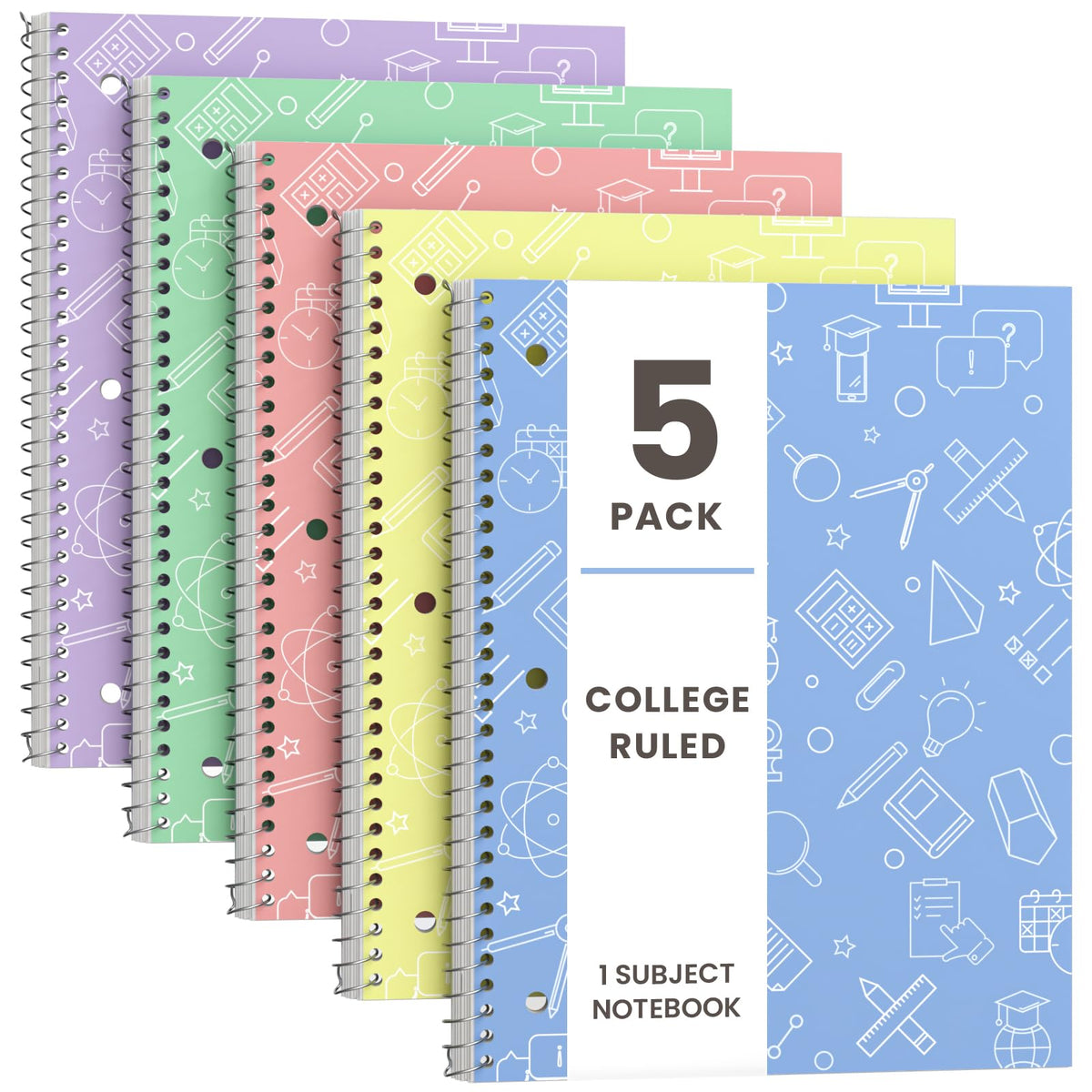 Oucaru 1 Subject Spiral Notebook College Ruled 3 Pack, 140 Pages | 70 Sheets, 8 x 10.5 in, 3-Hole Punched, School Notebook, Writing Notebook, Home, Office Supplies