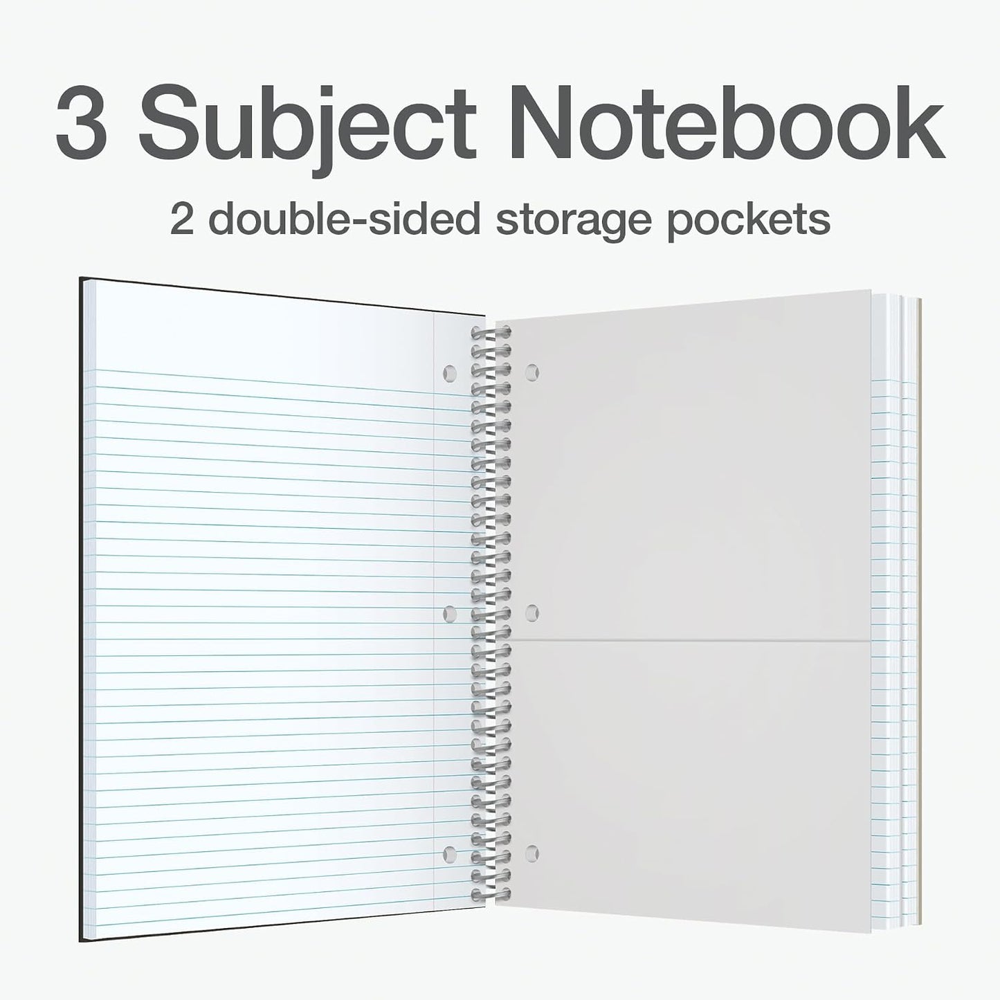 Oxford 3 Subject Spiral Notebook, Notebooks for School, Plastic Covers, Back to School Supplies, College Ruled, 150 Sheets, 2 Pack, Black and Blue (1009293)