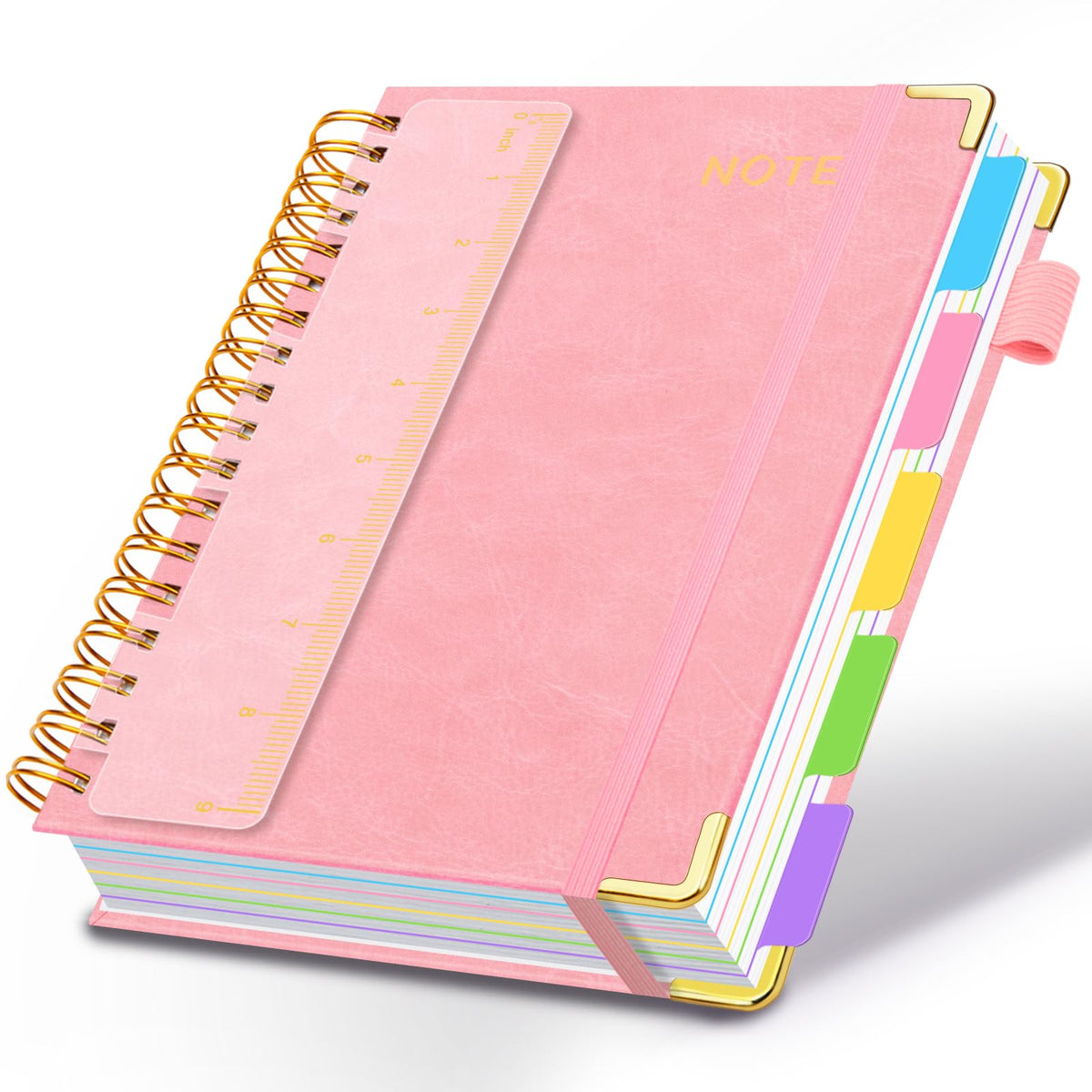 Hardcover Spiral Notebooks for Work 8''x 10'', 300 Pages 5 Subject Notebook with Dividers & Tabs, B5 Spiral Journal for Women, College Ruled Notebooks for School Note-Taking (Rose Purple)