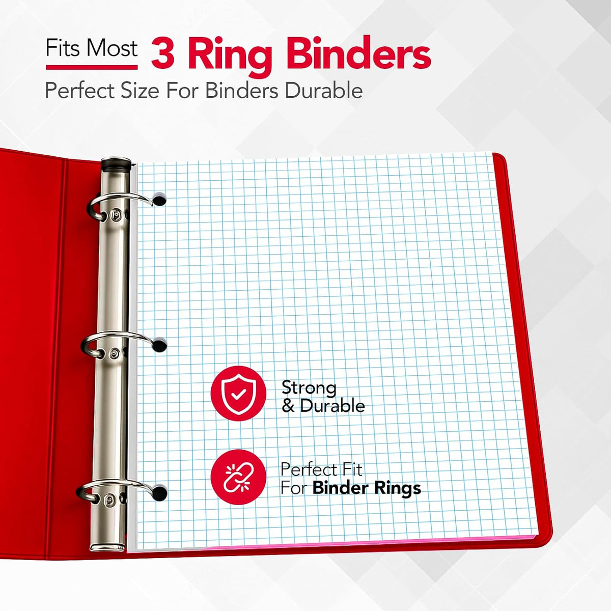 Kaisa Graph Paper Filler Paper USA-Made Bulk Wholesale Available 3 Pack 4x4 Quad Rule 3-Hole Punched Loose Leaf Paper 8x10.5 Filler Paper for 3-Ring Binder, 150 Sheets/Pack