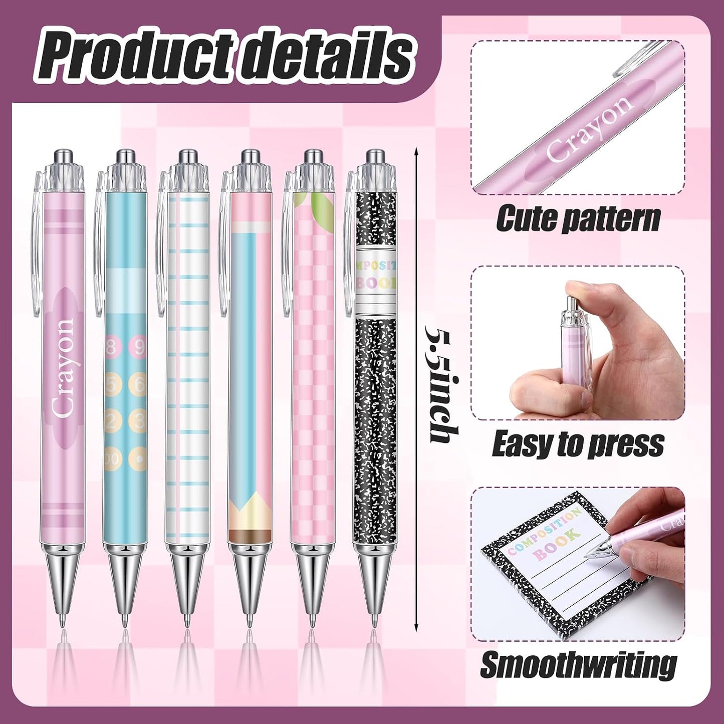 Thenshop 24 Pcs Back to School Teacher Gift Funny Pastel Teacher Sticky Notes Ballpoint Pen Notepad Self Adhesive Writing Thank Welcome to School Gifts for Employee Office Supplies