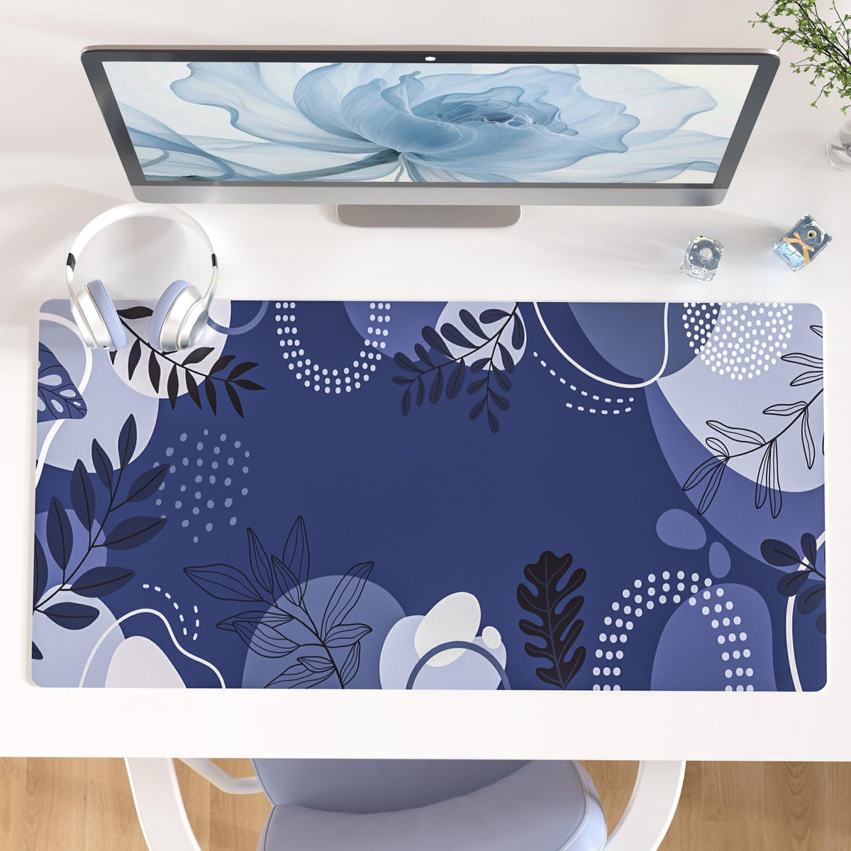 Faux Leather Large Mouse Pad, Office Desk Mat, 31.5"x15.7", Pink Floral | Desk Décor Accessories, Extended Size, Waterproof & Easy to Clean, Smooth Surface, Non Slip Desk Organization