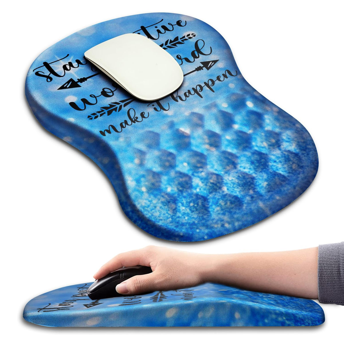 Hokafenle Ergonomic Mouse Pad Wrist Support with Massage Design, Wrist Rest Pain Relief Mousepad with Memory Foam&Non-Slip PU Base, Mouse Pads for Wireless Mouse & Desk (12x8 inch,Black)