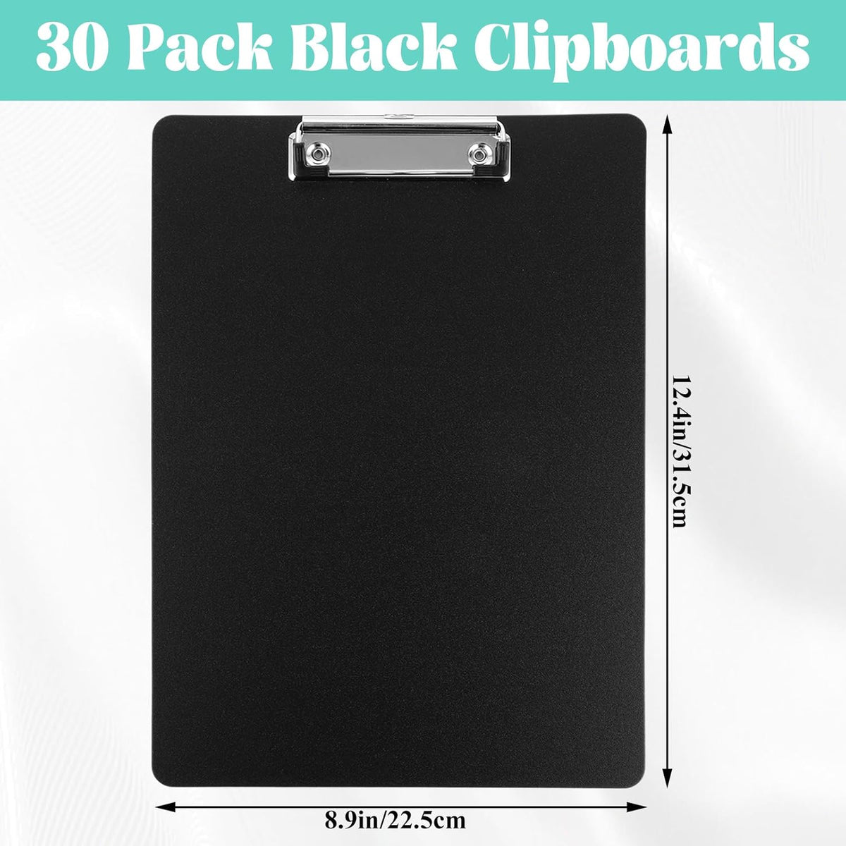 MIVIDE 30 Pack Black Clipboards, Black Plastic Clipboards Bulk, Plastic Office Clipboard 12.4 x 8.9 Inch Size Clipboard for Classroom, Teacher, Home, Office Supply