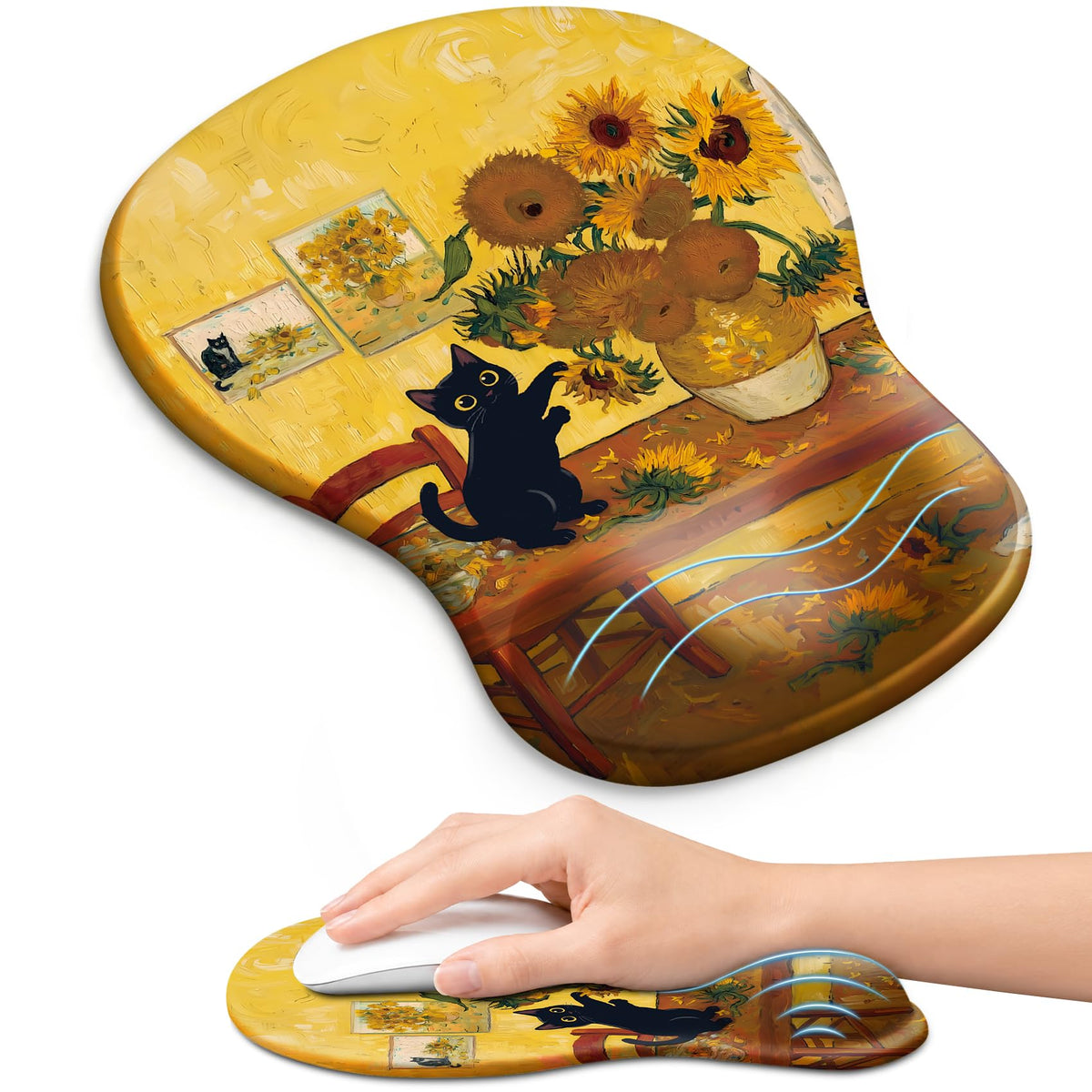 Ergonomic Mouse Pad with Wrist Rest, Gel Wrist Support, Black | 10.2 x 7.6 in Mouse Pad with Smooth Fabric Surface and Non-Slip Rubber Base for Office, Home, Study, and Gaming