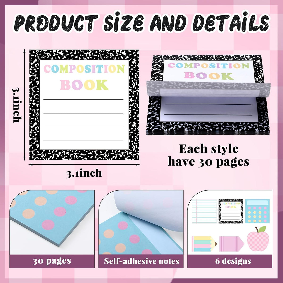 Thenshop 24 Pcs Back to School Teacher Gift Funny Pastel Teacher Sticky Notes Ballpoint Pen Notepad Self Adhesive Writing Thank Welcome to School Gifts for Employee Office Supplies