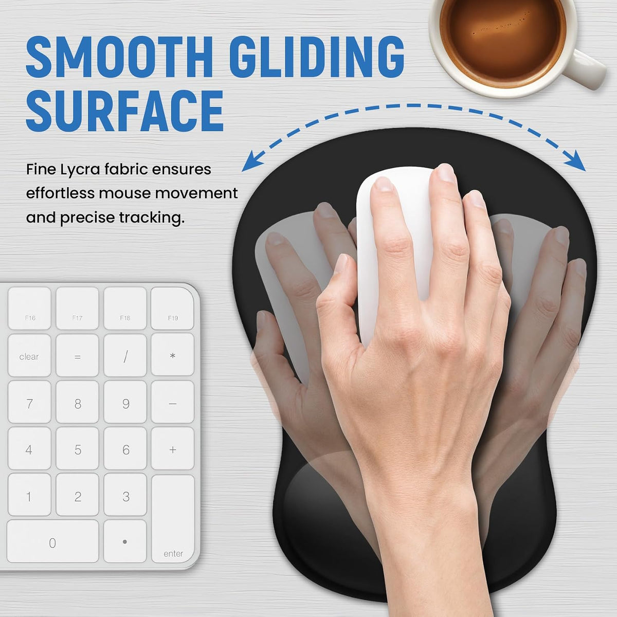 Ergonomic Mouse Pad with Wrist Rest, Gel Wrist Support, Black | 10.2 x 7.6 in Mouse Pad with Smooth Fabric Surface and Non-Slip Rubber Base for Office, Home, Study, and Gaming