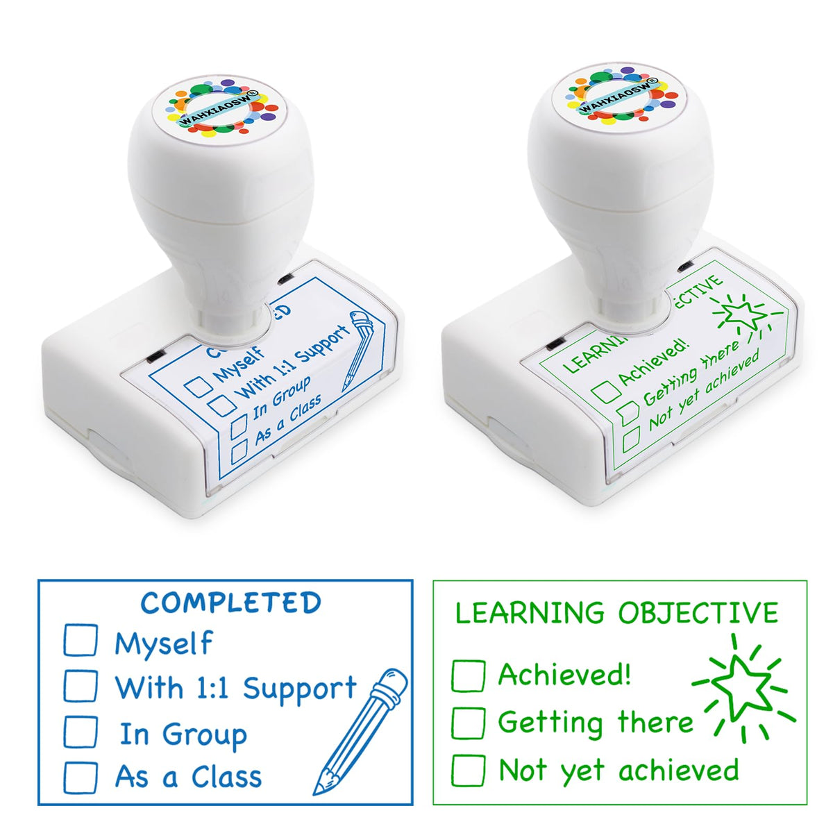 Happy Teaching Checkbox Grading Stamps - Teacher Gifts, Easy Grading, Improved Efficiency (Red+Purple)