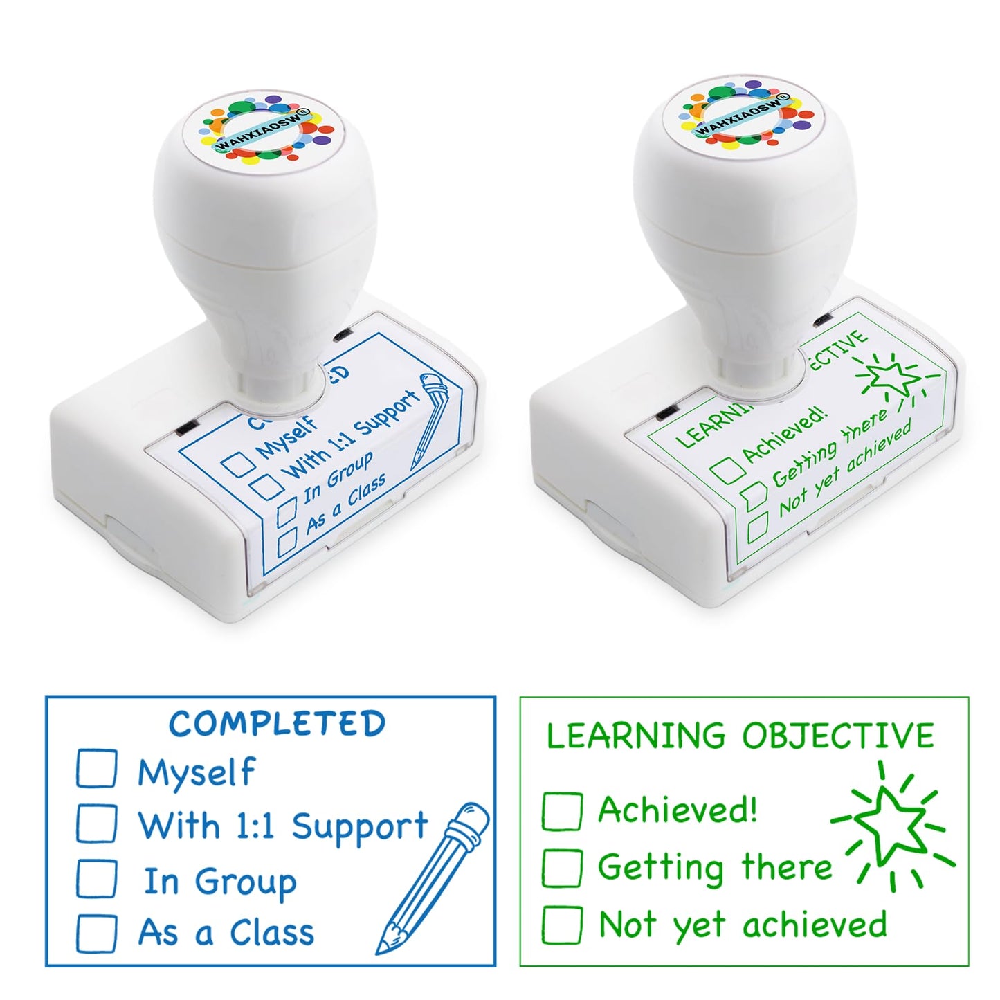 Happy Teaching Checkbox Grading Stamps - Teacher Gifts, Easy Grading, Improved Efficiency (Red+Purple)