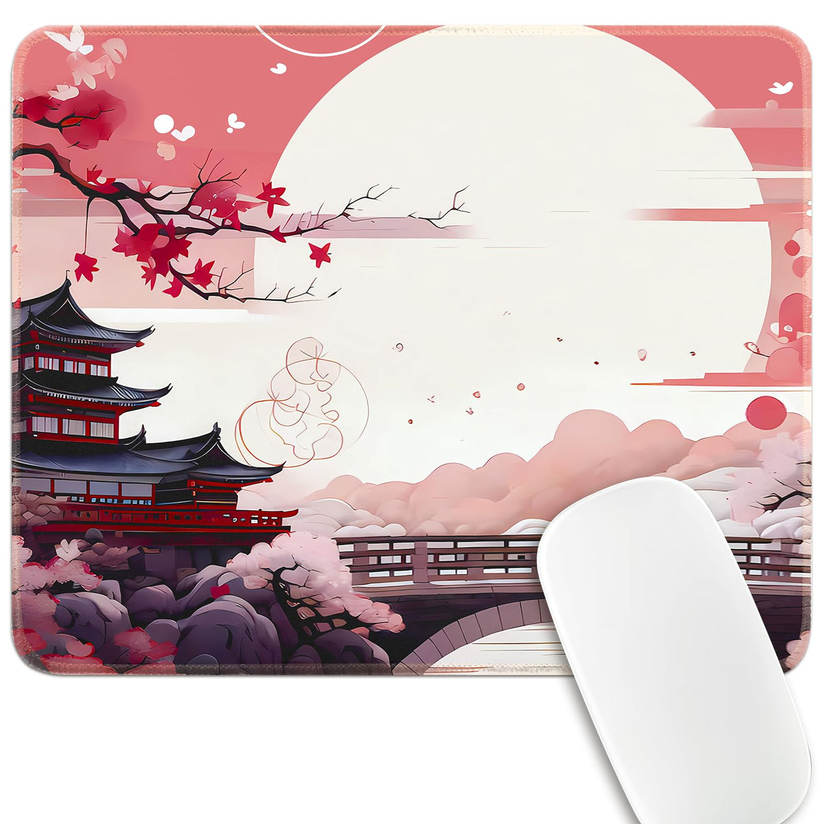 FreeNook Large Gaming Mouse Pad, Anime Black Mousepad with Stitched Edges, Expanded Cool Desk Mat, Japanese Red Moon XL Keyboard Mat Suitable for Home Office,31.5 X 11.8 Inch