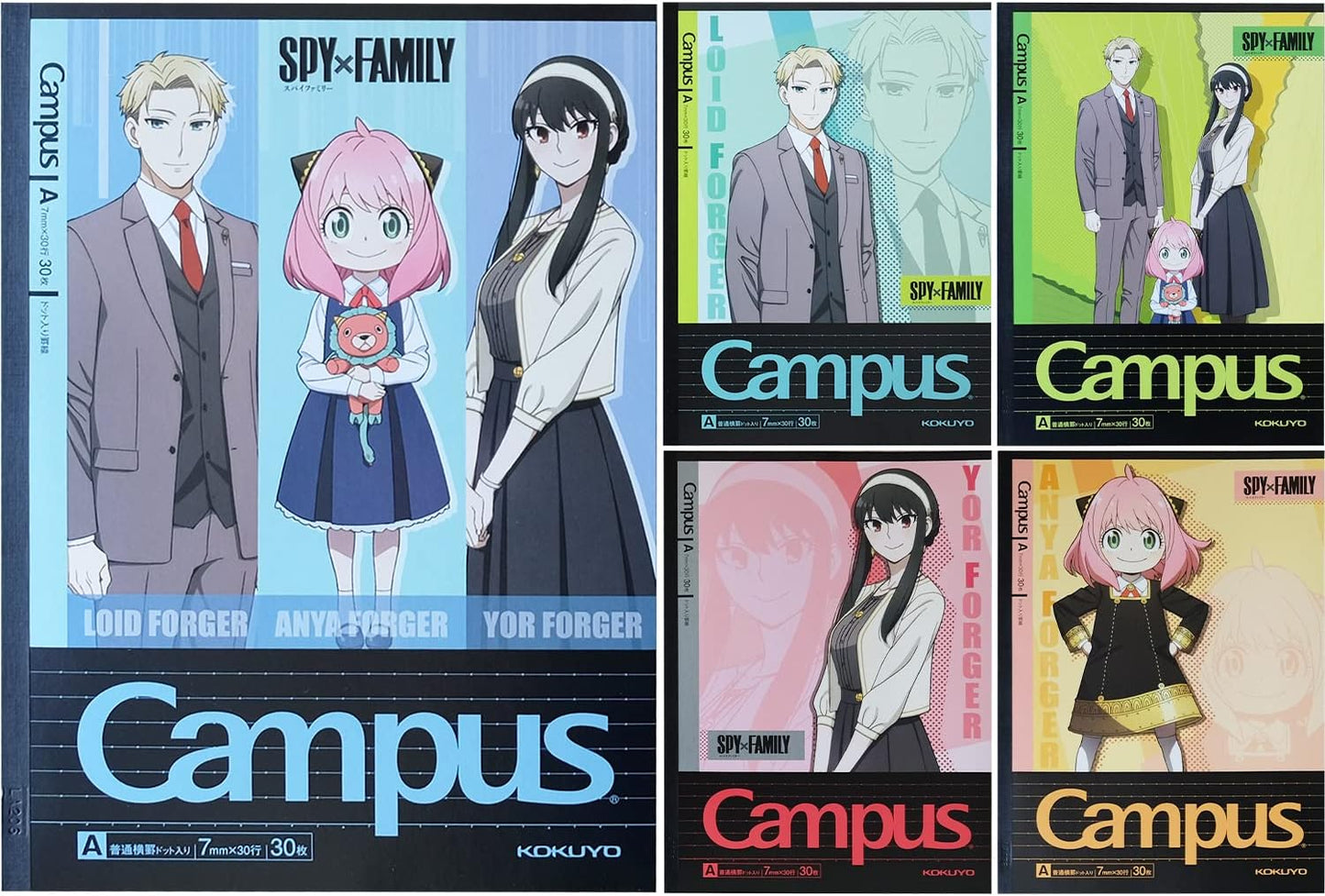 KOKUYO Composition Notebooks, 5 Pack Campus Semi-B5 Comp Book with Dot A 7mm Ruled, 30 Sheets, School Lined Notebook Spy x Family Limited Edition, Journal Notebook for Women Work Study Note Taking