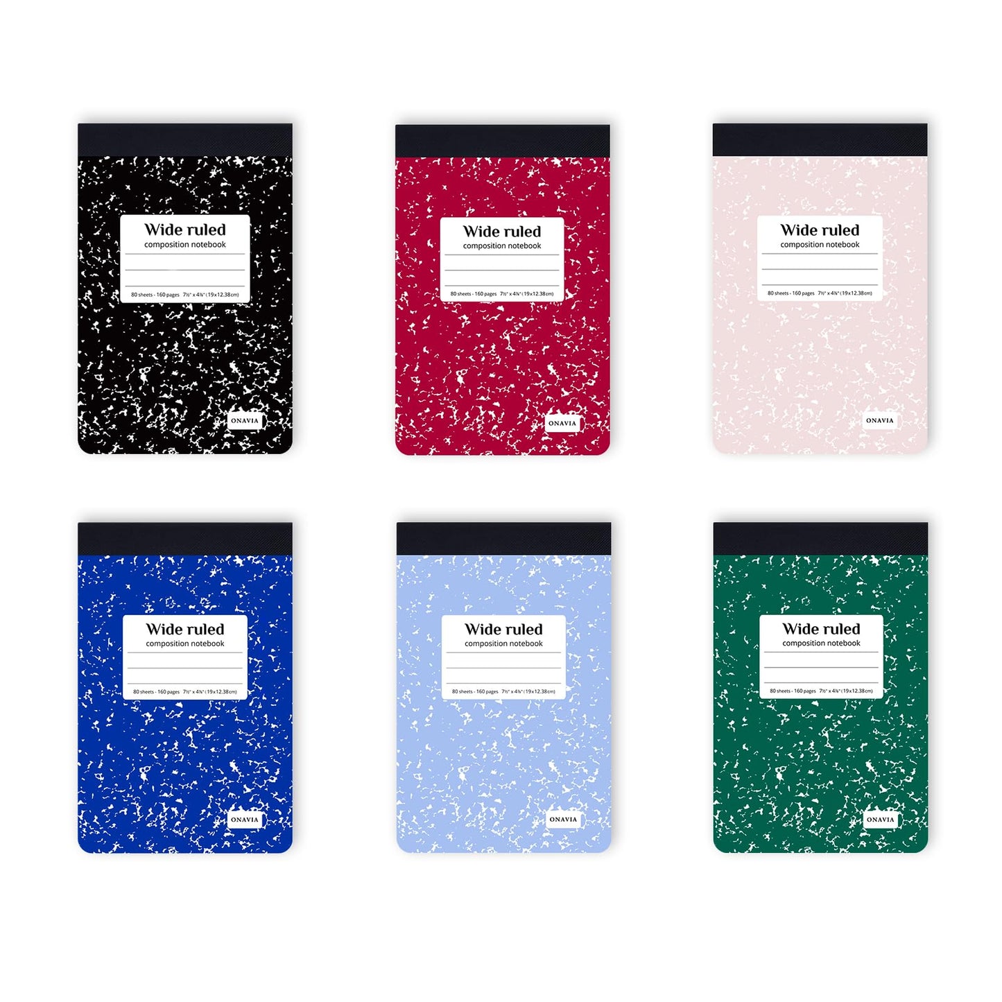 ONAVIA Composition Notebook Wide Ruled 6 Pack, 200 Pages, Assorted | 100 ct, 9.75 x 7.5 in, Wide Ruled Composition Notebook, Durable Comp Book, School Notebooks, Note Taking, Students