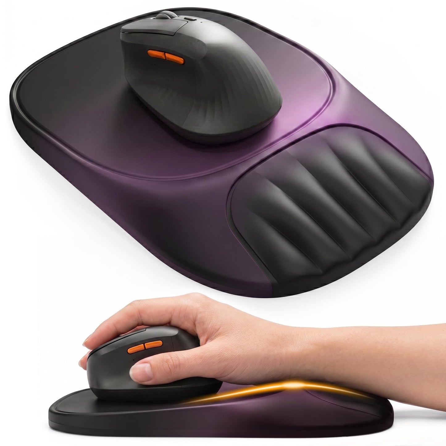 Ergonomic Mouse Pad with Wrist Rest, Sloped Memory Foam Mousepad with Wrist Support, Cooling Channels, Non-Slip Base, Smooth Lycra Surface for Office, Gaming & Home Desk (Black)