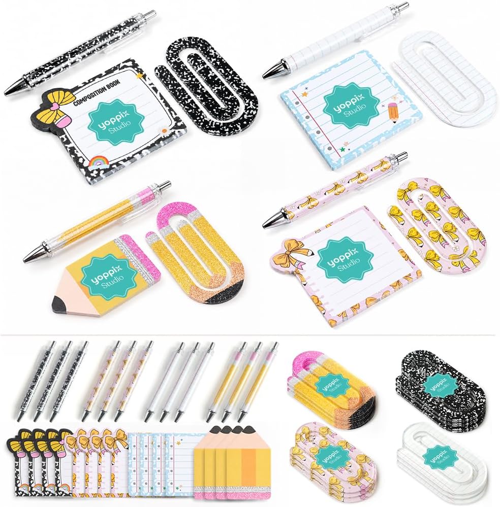 YOPPIX 36Pcs Teacher Gifts – with Pens Notes Paperclips for Back to School | Teacher Appreciation Gifts, 12Sticky Notes, 12Ballpoint Pen, 12Jumbo Paperclips, Classroom or Office, Back to School Supplies