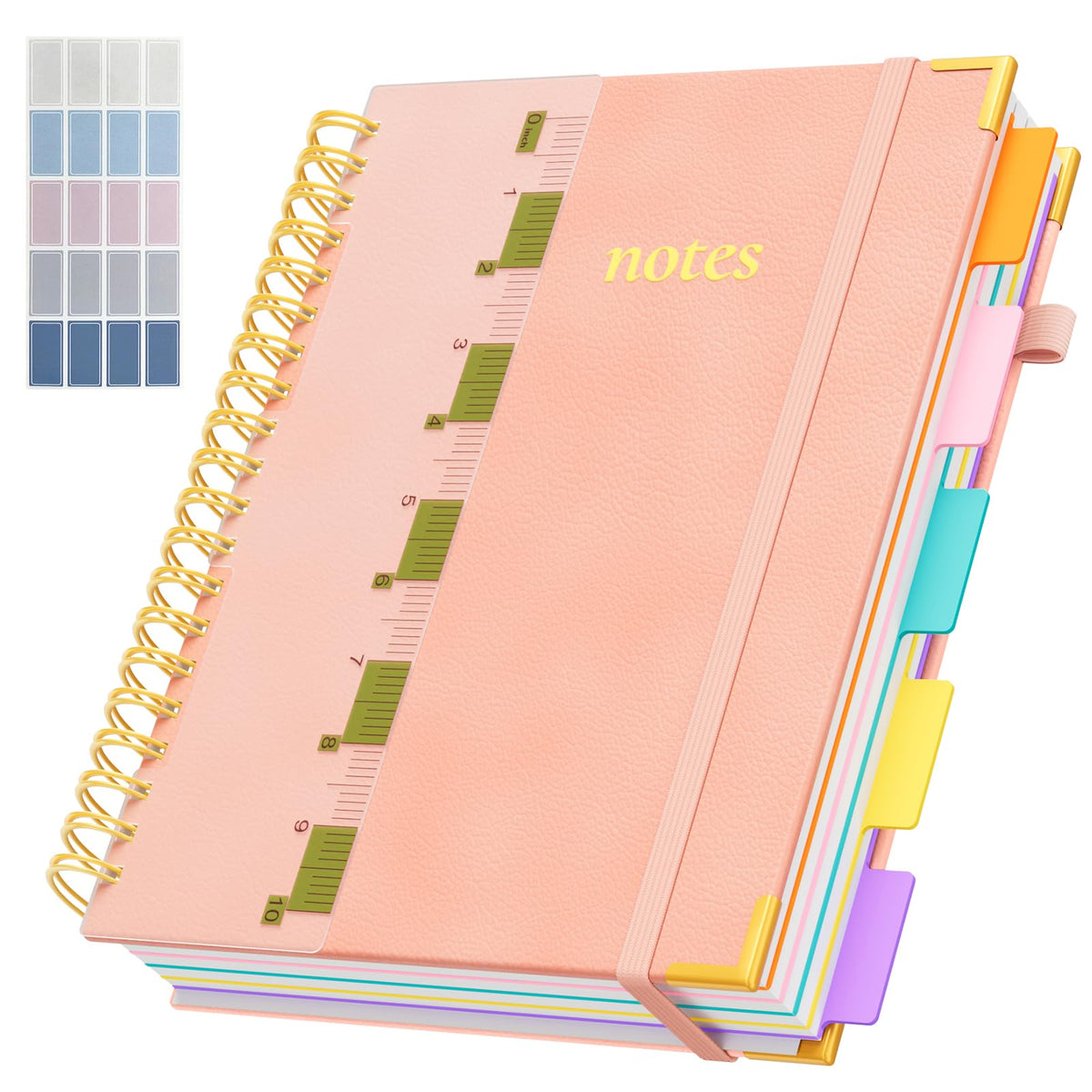 Line Hardcover Spiral Notebook with Removable Dividers Tabs & Ruler, 5 Subject Notebook College Ruled, 300 Page, Large 8"x10" B5 Notebooks for Work School, Lined Journal for Women & Men, Purple