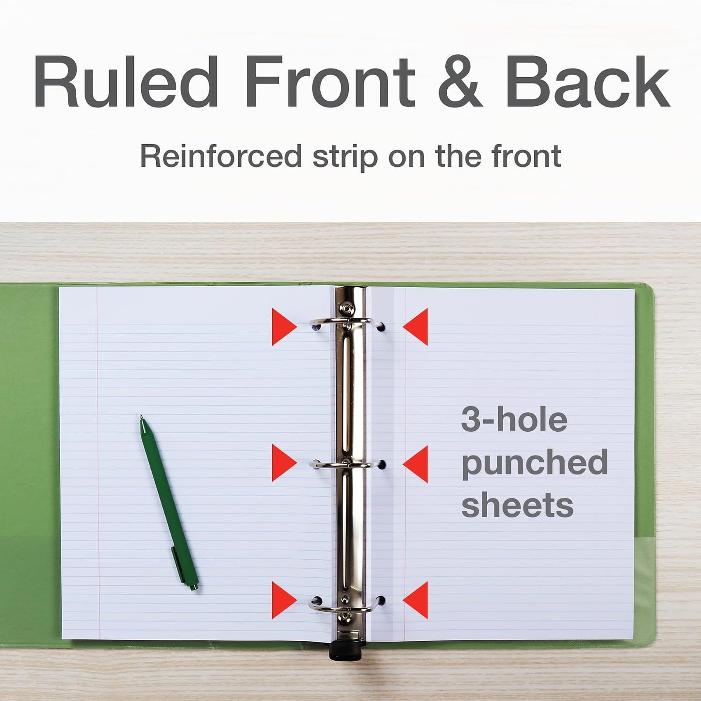 Oxford Reinforced Wide Ruled Loose Leaf Paper, 100 Sheets, 8 x 10.5 Inch | Filler Paper, Reinforced Punch Strip Resists Tearing, Fits 3-Ring Binders and Prong Folders, Smooth Surface for Ink