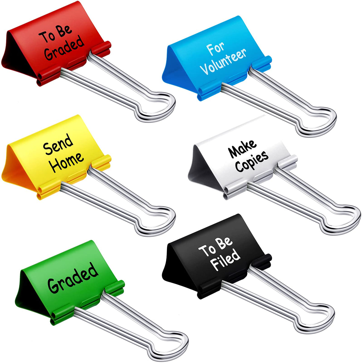 Tenare 6 Pack 2 Inch Teacher Binder Clips, Classroom Paper Organizer | Includes To Be Graded, Make Copies, Graded, Send Home, For Volunteer and To Be Filed for Classroom Management Paper Sorting