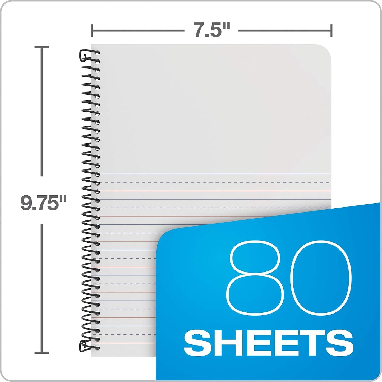 Oxford Primary Spiral Notebooks, Writing/Drawing Practice, Pre-K, K-2, Durable Plastic Covers, Writing Journals for Kids, 80 Sheets, 9-3/4 x 7-1/2 Inch, Blue, Green, Red, 3 Pack (89001)
