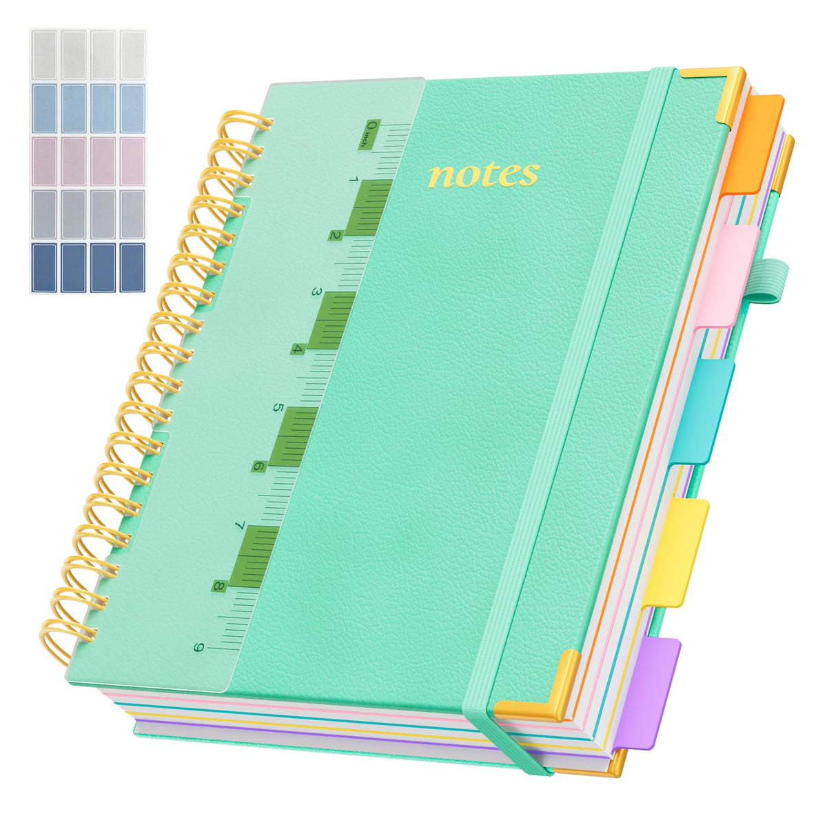 Line Hardcover Spiral Notebook with Removable Dividers Tabs & Ruler, 5 Subject Notebook College Ruled, 300 Page, Large 8"x10" B5 Notebooks for Work School, Lined Journal for Women & Men, Purple