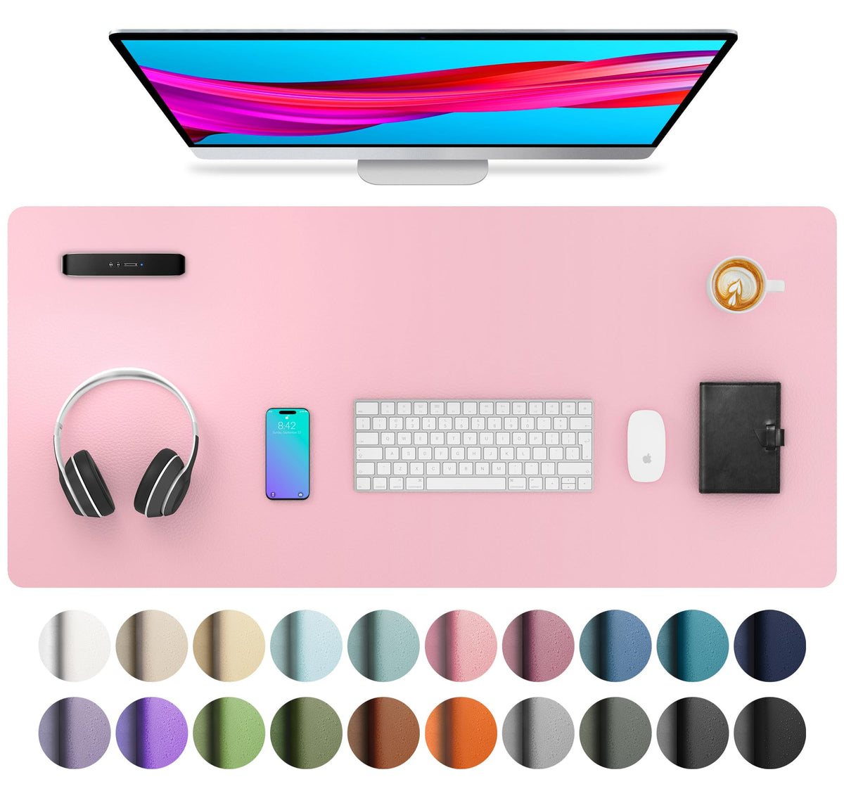 Aothia Non-Slip Waterproof PU Leather Desk Pad Protector for Mouse, Writing Desk, Office, Home, Laptop Blotter, 23.6" x 13.7", Black