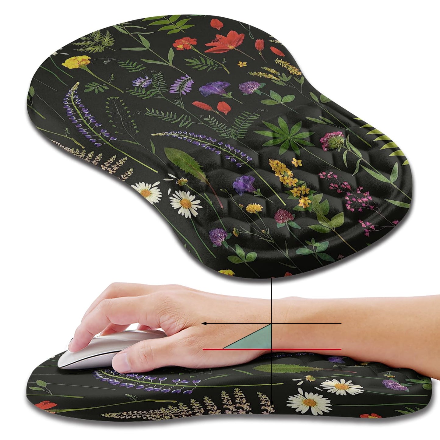 Hokafenle Ergonomic Mouse Pad Wrist Support, Wrist Rest Mousepad for Carpal Tunnel Pain Relief with Integrated Memory Foam Slope Massage Bulge (11.8x7.9 inch,Topographic Contour)