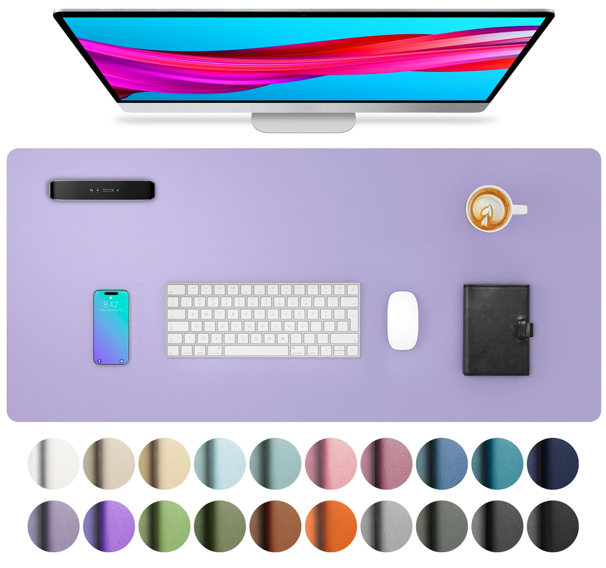 Aothia Non-Slip Waterproof PU Leather Desk Pad Protector for Mouse, Writing Desk, Office, Home, Laptop Blotter, 23.6" x 13.7", Black