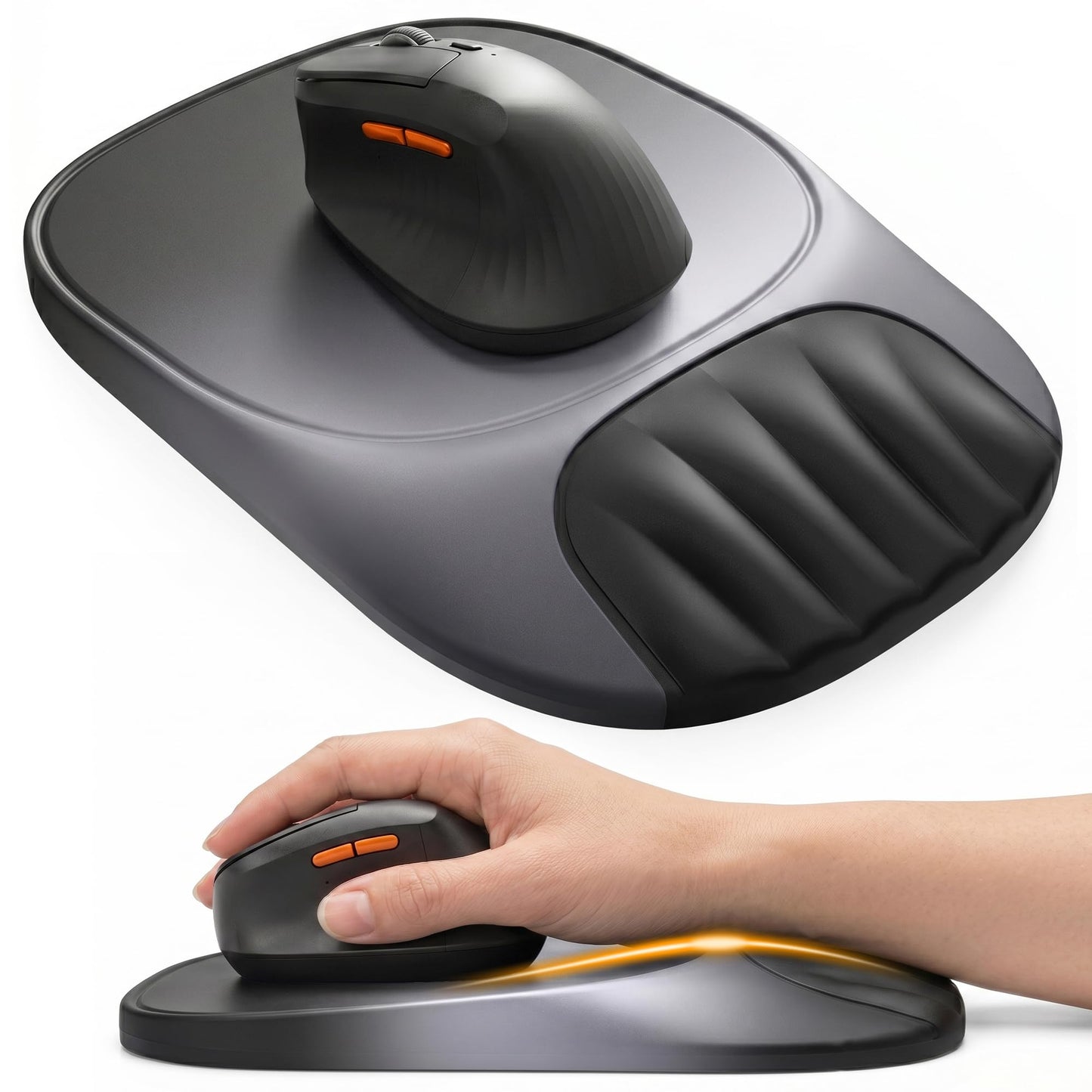 Ergonomic Mouse Pad with Wrist Rest, Sloped Memory Foam Mousepad with Wrist Support, Cooling Channels, Non-Slip Base, Smooth Lycra Surface for Office, Gaming & Home Desk (Black)