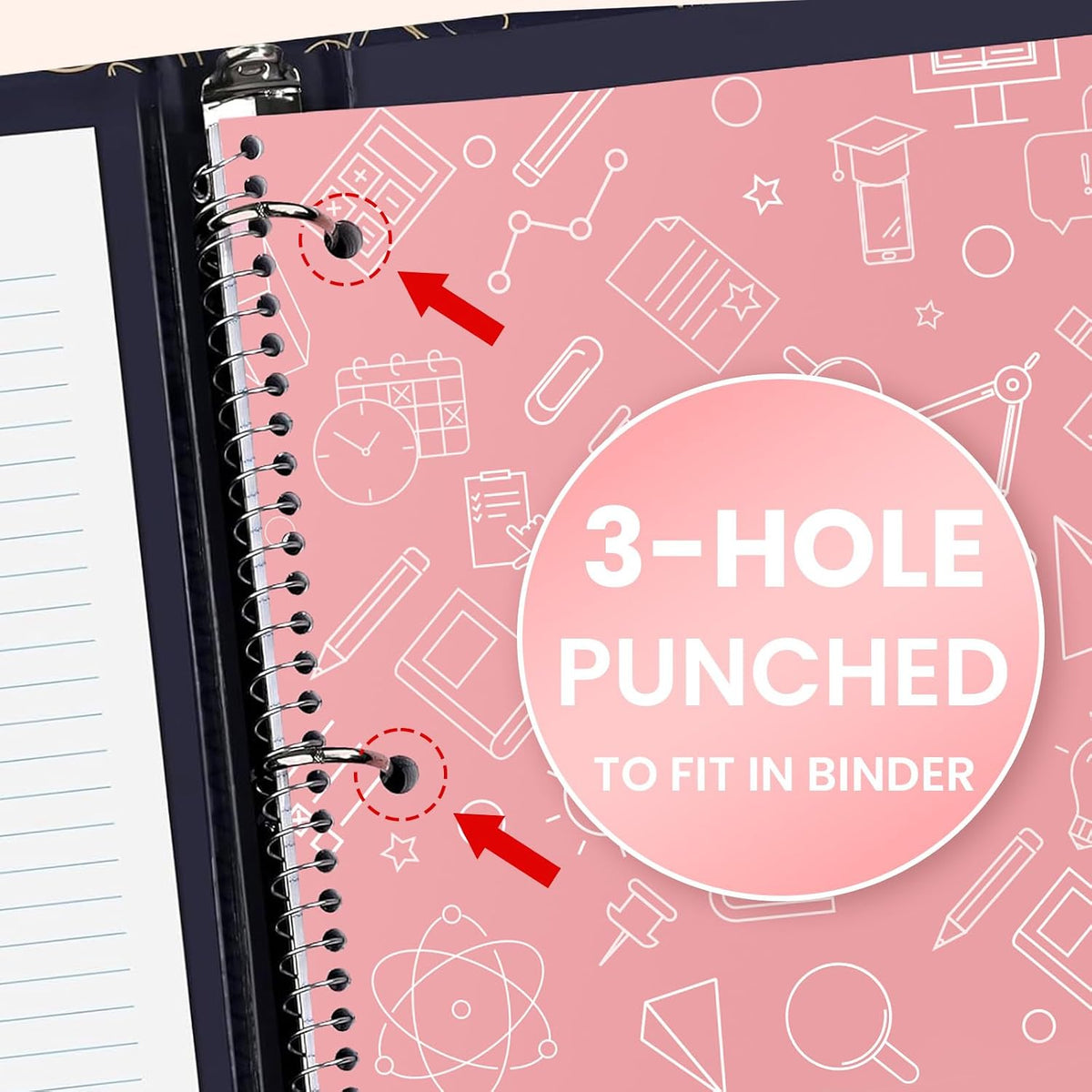 Oucaru 1 Subject Spiral Notebook College Ruled 3 Pack, 140 Pages | 70 Sheets, 8 x 10.5 in, 3-Hole Punched, School Notebook, Writing Notebook, Home, Office Supplies