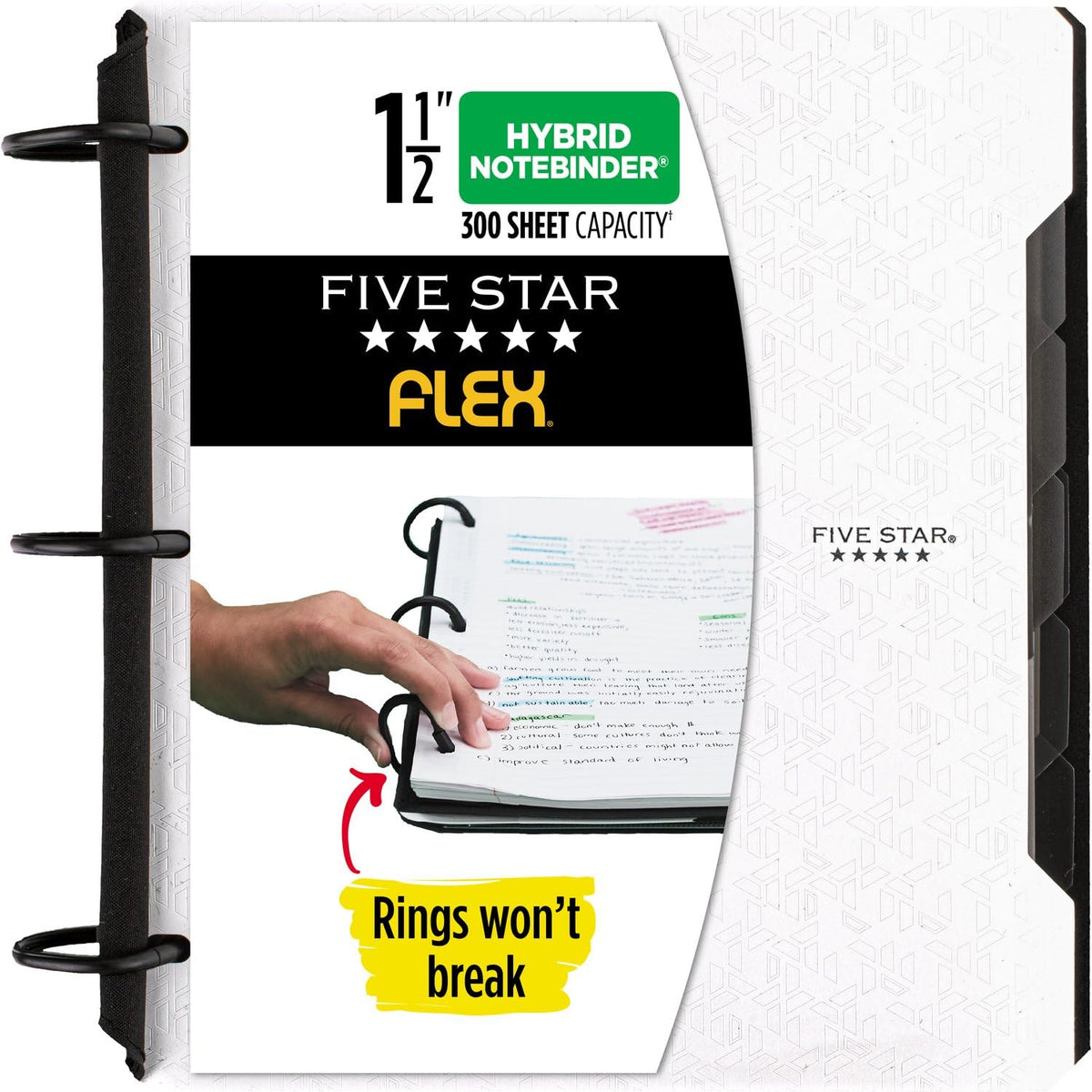 Five Star Flex Refillable Notebook + Study App, College Ruled Paper and 1-1/2 Inch TechLock Ring Binder with Pockets, Tabs and Dividers, 300 Sheet Capacity, Pacific Blue (29324AD2)