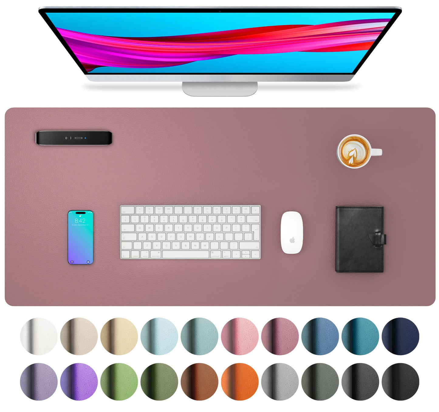 Aothia Non-Slip Waterproof PU Leather Desk Pad Protector for Mouse, Writing Desk, Office, Home, Laptop Blotter, 23.6" x 13.7", Black