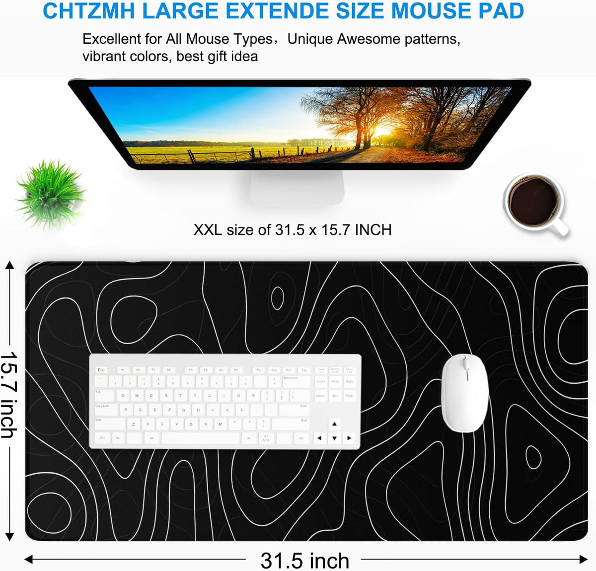 Mouse Pad Gaming, 31.5" x 15.7" Large Extended Mousepad with Stitched Edge | Large Mousepad Waterproof Surface & Non-Slip Rubber Base XXL Long Keyboard Mat for Gamer Office Home