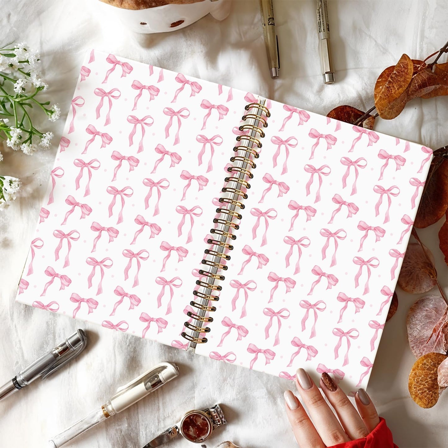 Cute Pink Bow Journal for Teen Girls & Women, Cute School Supplies - Cute Preppy Bow Stuff Birthday Gifts for Women Girls, Coquette Stuff Pink Bow Bible Hardcover Spiral Notebook 5.5x8.3