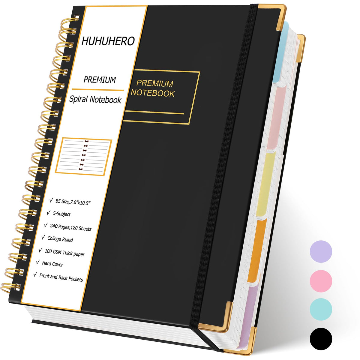 5 Subject Notebook with Dividers, Lined Spiral Journal, 7.6" x 10.5", Pink | 240 Page, B5 Aesthetic Writing Journals for Women, Hardcover Notebooks for Work Note Taking, College Essentials