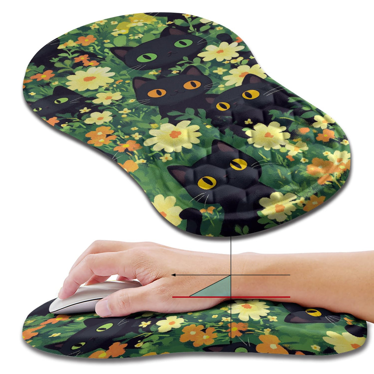 Hokafenle Ergonomic Mouse Pad Wrist Support, Wrist Rest Mousepad for Carpal Tunnel Pain Relief with Integrated Memory Foam Slope Massage Bulge (11.8x7.9 inch,Topographic Contour)