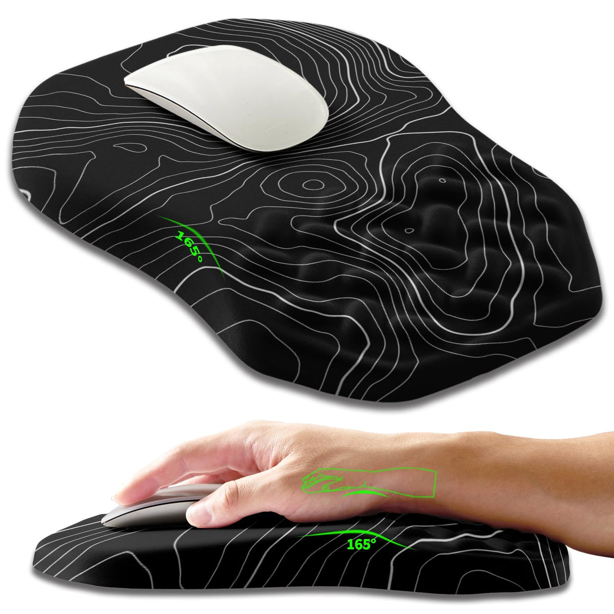 Ergonomic Slope Mouse Pad Wrist Support, Wrist Rest Mousepad for Carpal Tunnel Pain Relief with Massage Bulge and Slow Rebound Memory Foam (12x8 inch, Black)