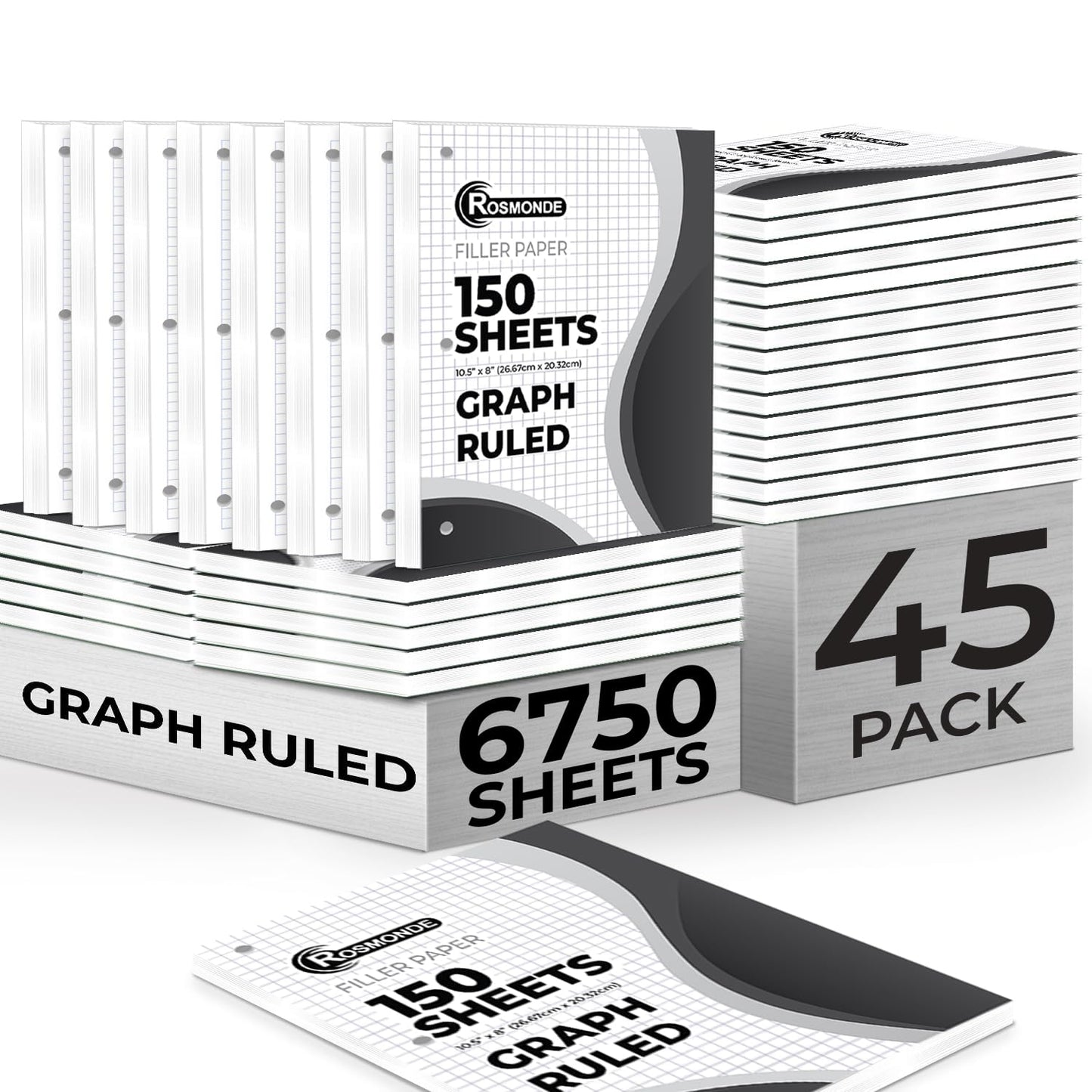 450 Sheets Loose Leaf Paper, 3 Pack, Wide Ruled Filler Paper | Bulk Office Filler Paper, 8" x 10.5", 3 Hole Punched, 150 Sheets/Pack, Wide Ruled Notebook Paper for Binder, White