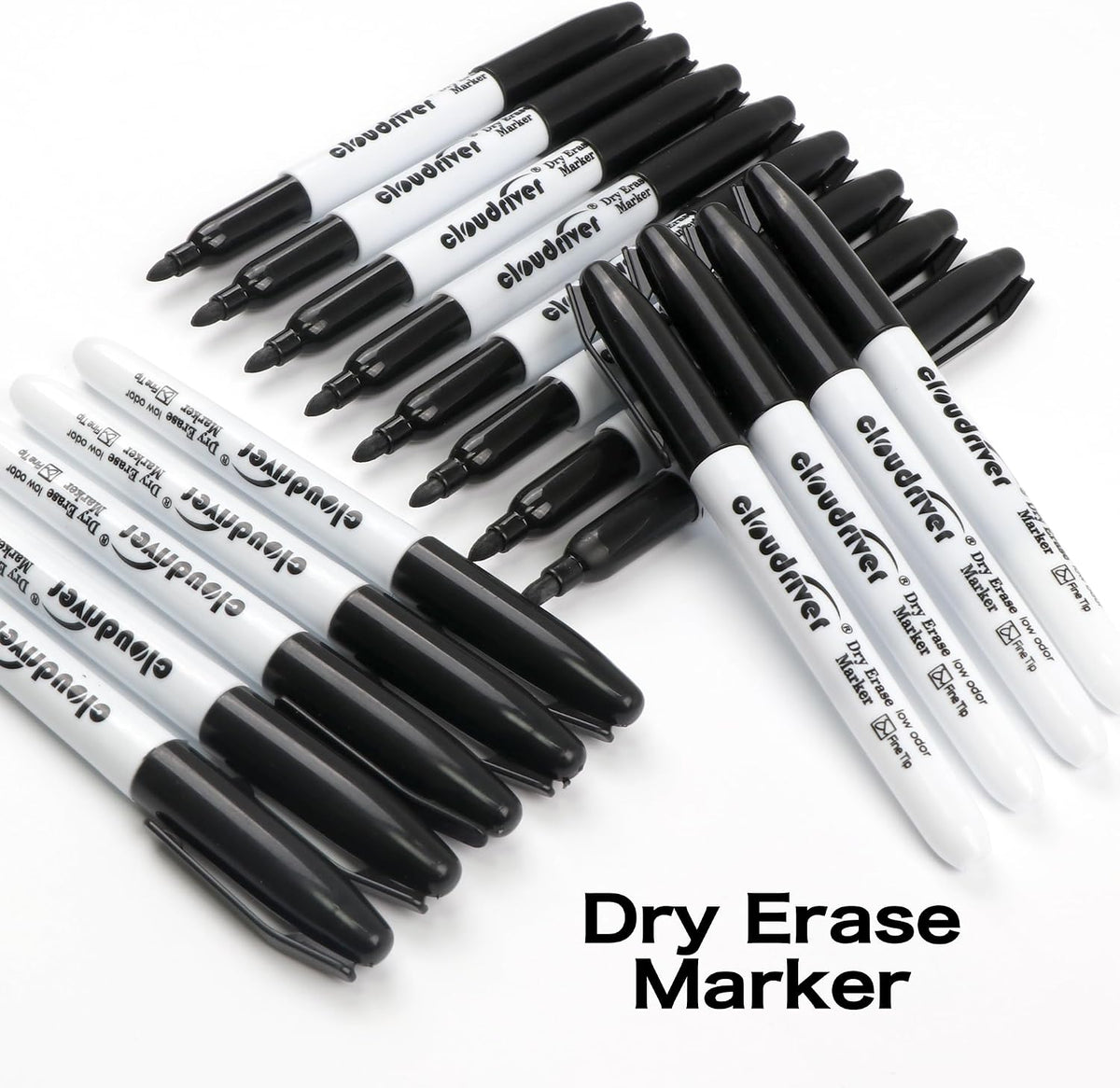 cloudriver Fine Tip Dry Erase Markers Black, 60 Pack Black Whiteboard Markers Bulk, Low-Odor, Ideal For School Office Home Use